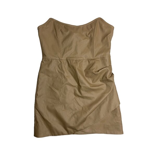 NWT Retrofete James Coated Tannin Strapless Faux Leather Neutral Mini Dress-sz L - Picture 4 of 10